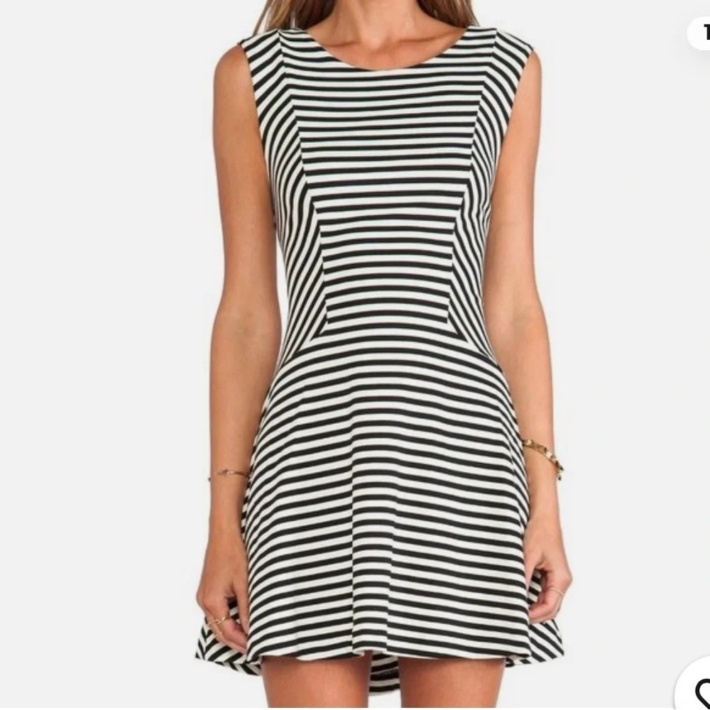 Free People Cha Cha Mini Dress Women XS Black Ivory Stripe Sleeveless Fit Flare